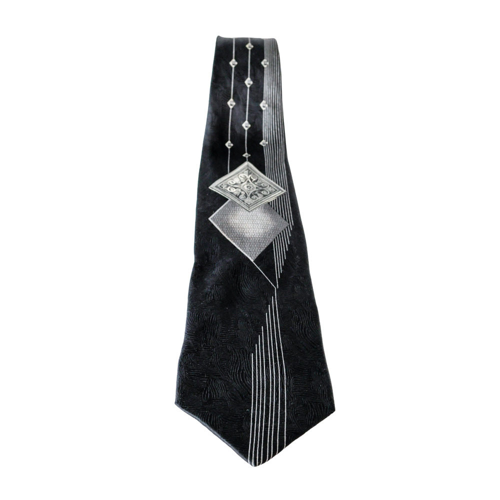 Basic Elements Geo Medallion Silk Tie Goth Retro Art Deco Gatsby Career Grandpa